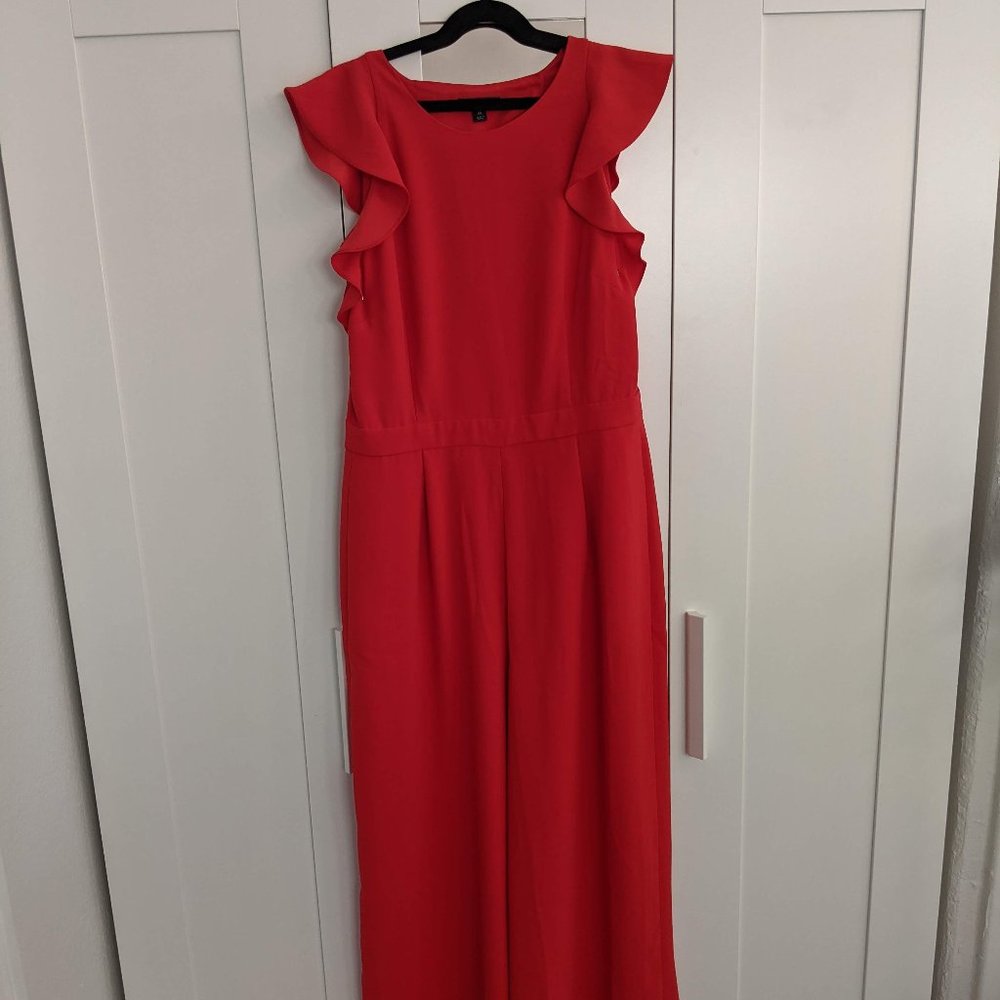 J Crew Bright Red Open-Back Jumpsuit